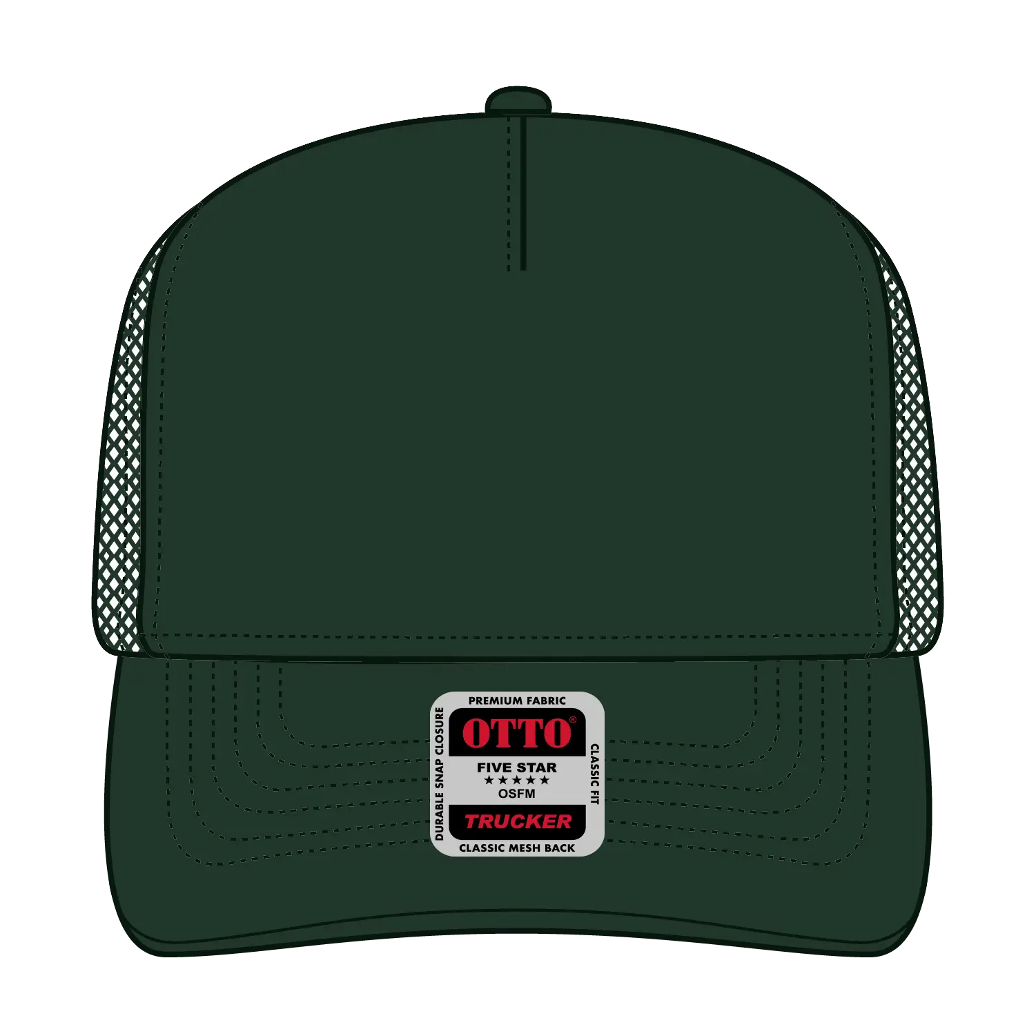 OTTO 32-285 5 Panel Mid Profile Mesh Back Trucker Cap - Dk. Green - Dk. Green / 6 1/2’’ - 7 5/8’’