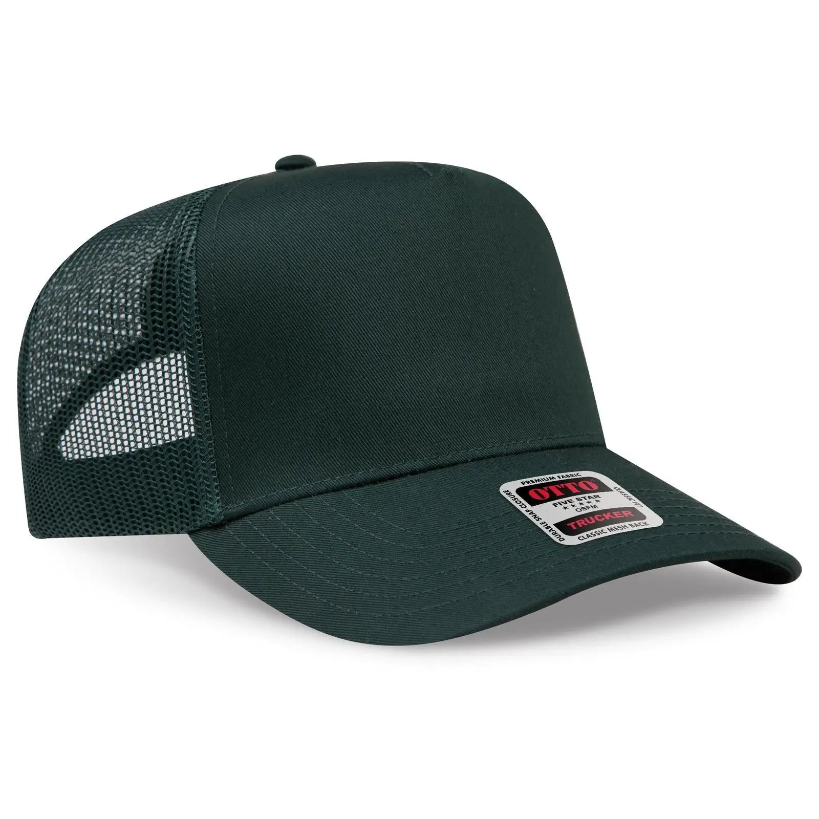 OTTO 32-285 5 Panel Mid Profile Mesh Back Trucker Cap - Dk. Green - Dk. Green / 6 1/2’’ - 7 5/8’’