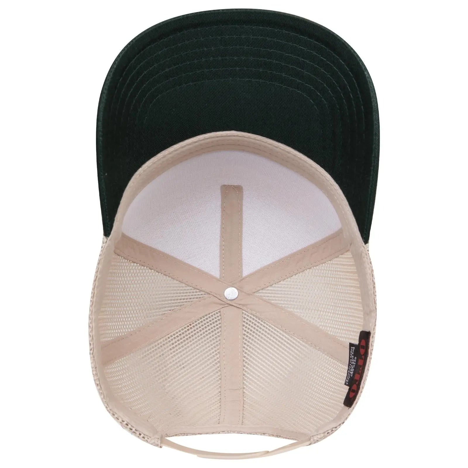 OTTO 32-285 5 Panel Mid Profile Mesh Back Trucker Cap - Dk.Grn/Kha - Dk.Grn/Kha / 6 1/2’’ - 7 5/8’’