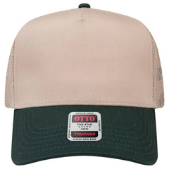 OTTO 32-285 5 Panel Mid Profile Mesh Back Trucker Cap - Dk.Grn/Kha - Dk.Grn/Kha / 6 1/2’’ - 7 5/8’’