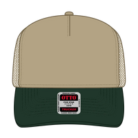 OTTO 32-285 5 Panel Mid Profile Mesh Back Trucker Cap - Dk.Grn/Kha - Dk.Grn/Kha / 6 1/2’’ - 7 5/8’’
