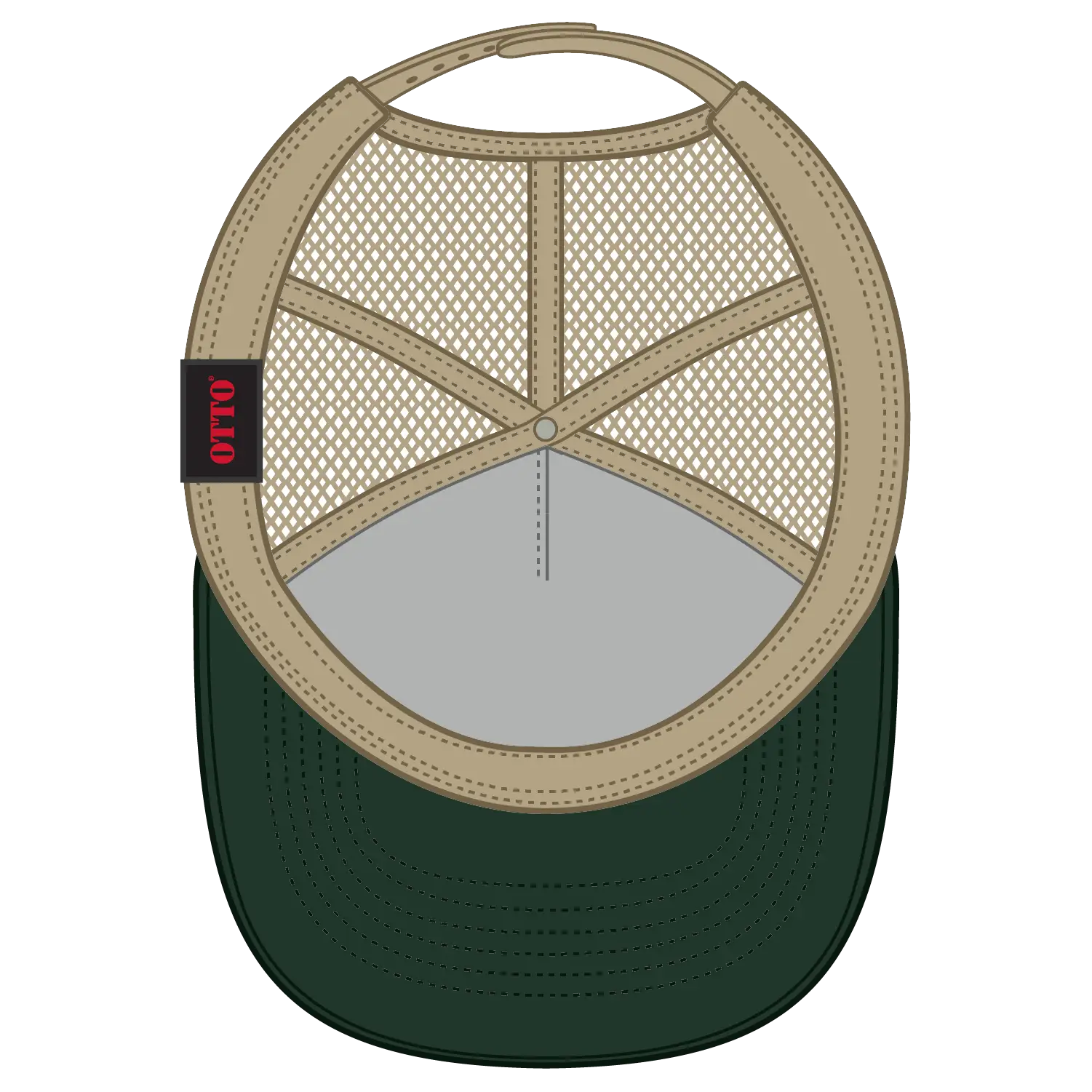 OTTO 32-285 5 Panel Mid Profile Mesh Back Trucker Cap - Dk.Grn/Kha - Dk.Grn/Kha / 6 1/2’’ - 7 5/8’’