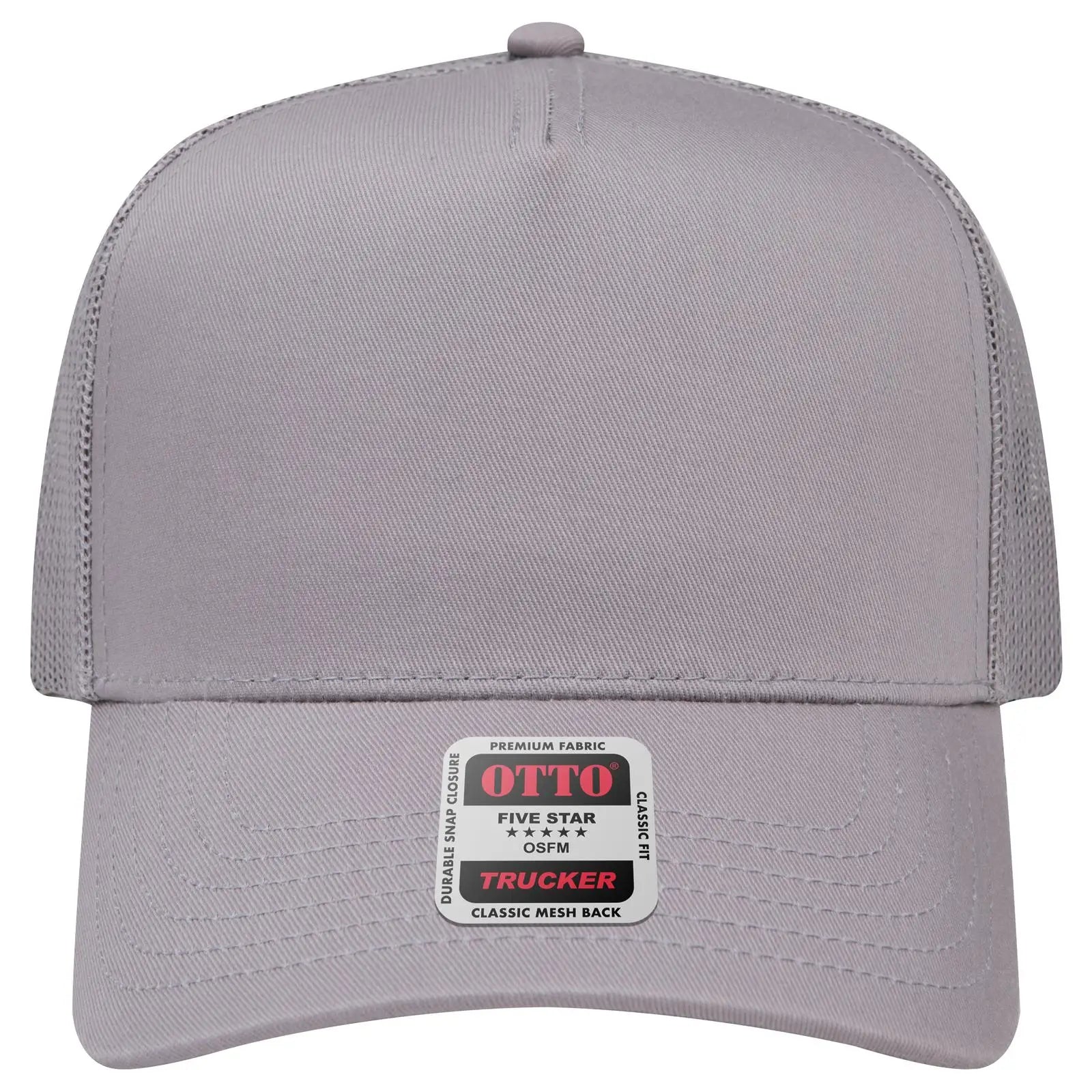 OTTO 32-285 5 Panel Mid Profile Mesh Back Trucker Cap - Gray - Gray / 6 1/2’’ - 7 5/8’’