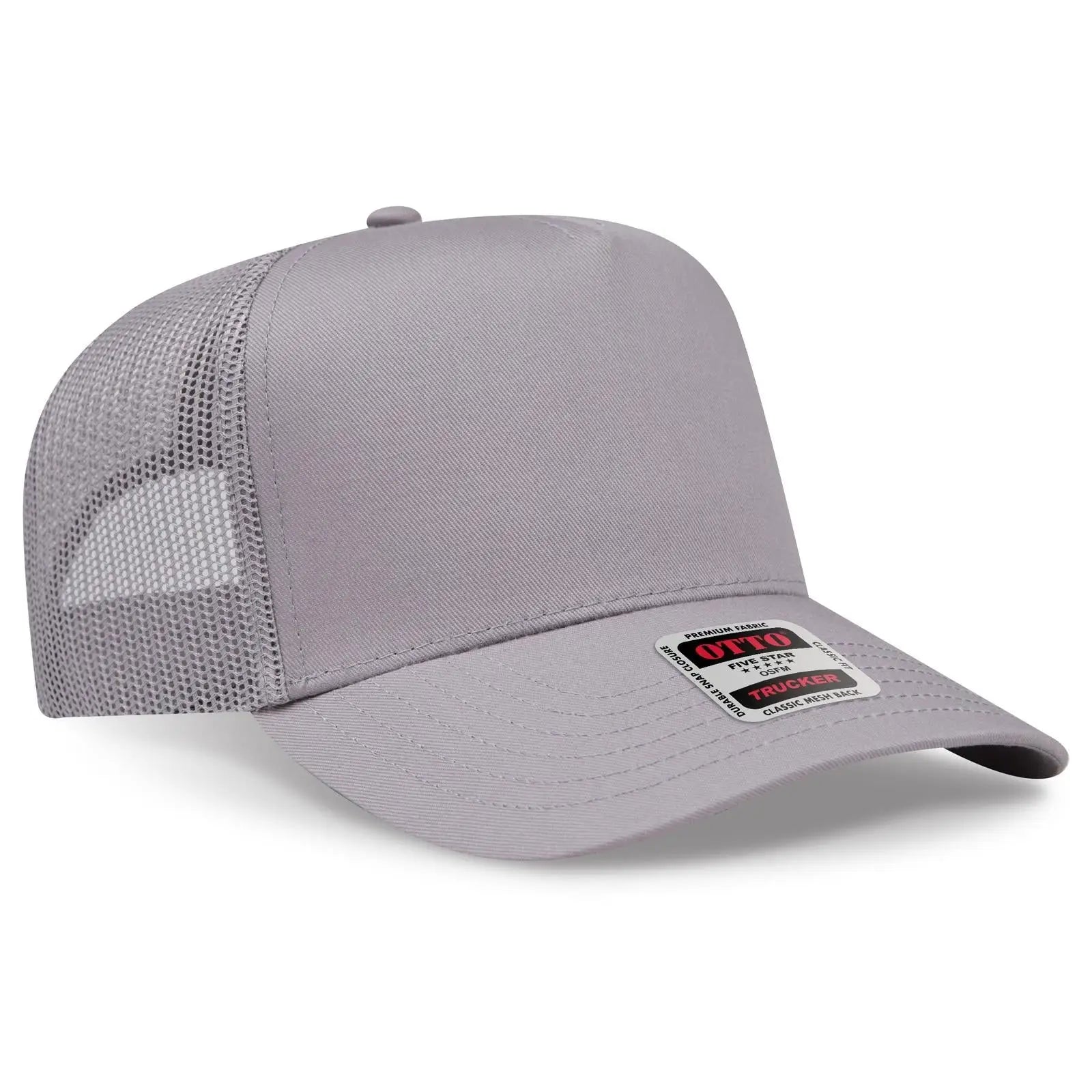 OTTO 32-285 5 Panel Mid Profile Mesh Back Trucker Cap - Gray - Gray / 6 1/2’’ - 7 5/8’’