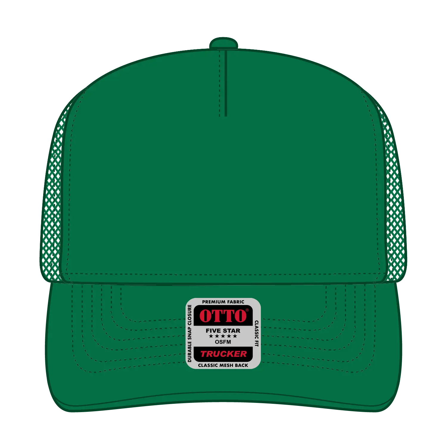 OTTO 32-285 5 Panel Mid Profile Mesh Back Trucker Cap - Kelly - Kelly / 6 1/2’’ - 7 5/8’’