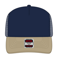 OTTO 32-285 5 Panel Mid Profile Mesh Back Trucker Cap - Kha/Nvy - Kha/Nvy / 6 1/2’’ - 7 5/8’’