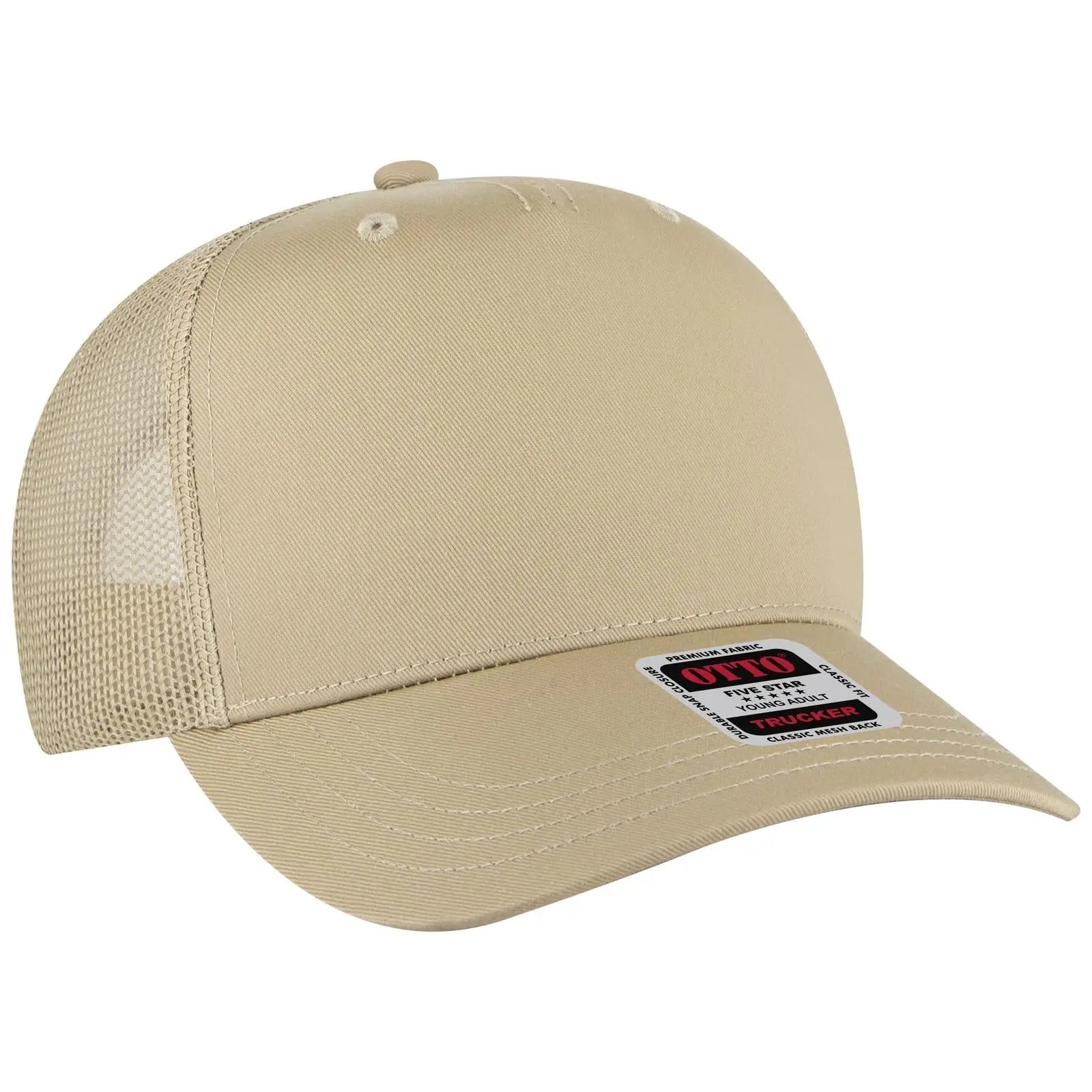 OTTO 32-285 5 Panel Mid Profile Mesh Back Trucker Cap - Khaki