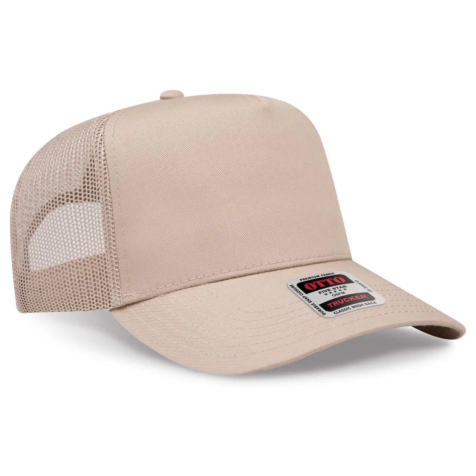 OTTO 32-285 5 Panel Mid Profile Mesh Back Trucker Cap - Khaki
