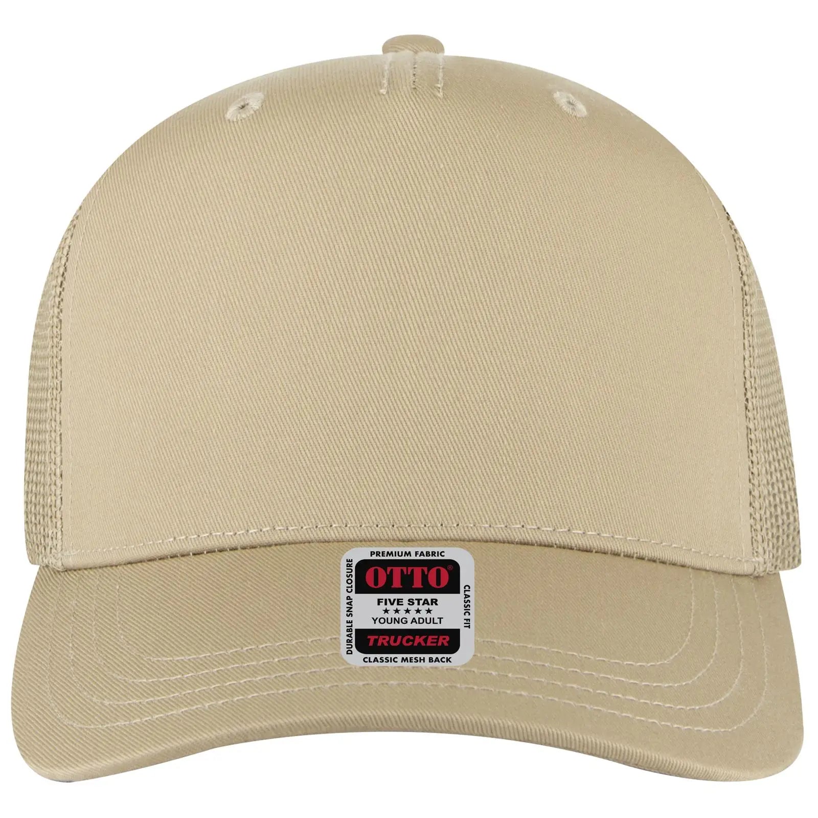 OTTO 32-285 5 Panel Mid Profile Mesh Back Trucker Cap - Khaki