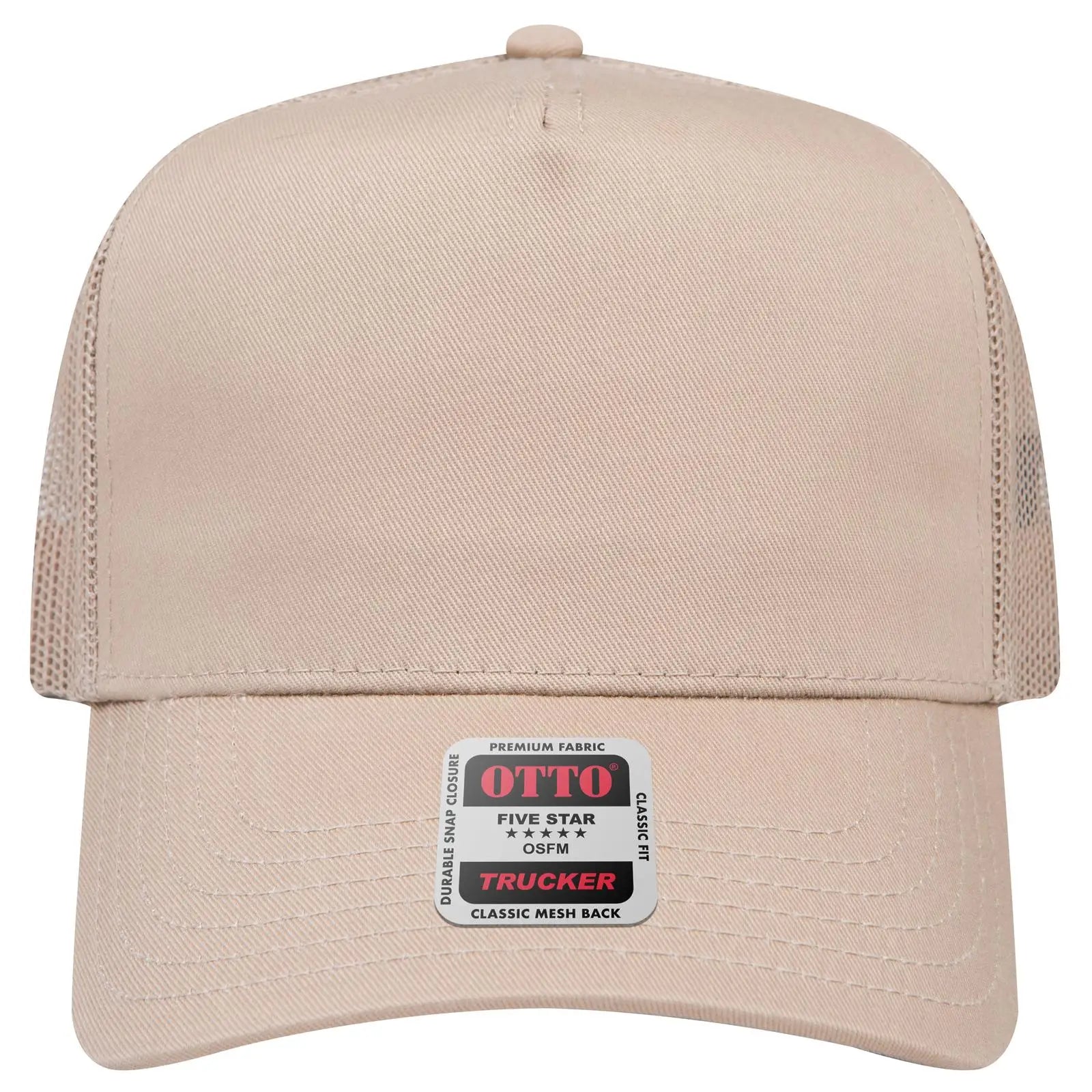 OTTO 32-285 5 Panel Mid Profile Mesh Back Trucker Cap - Khaki