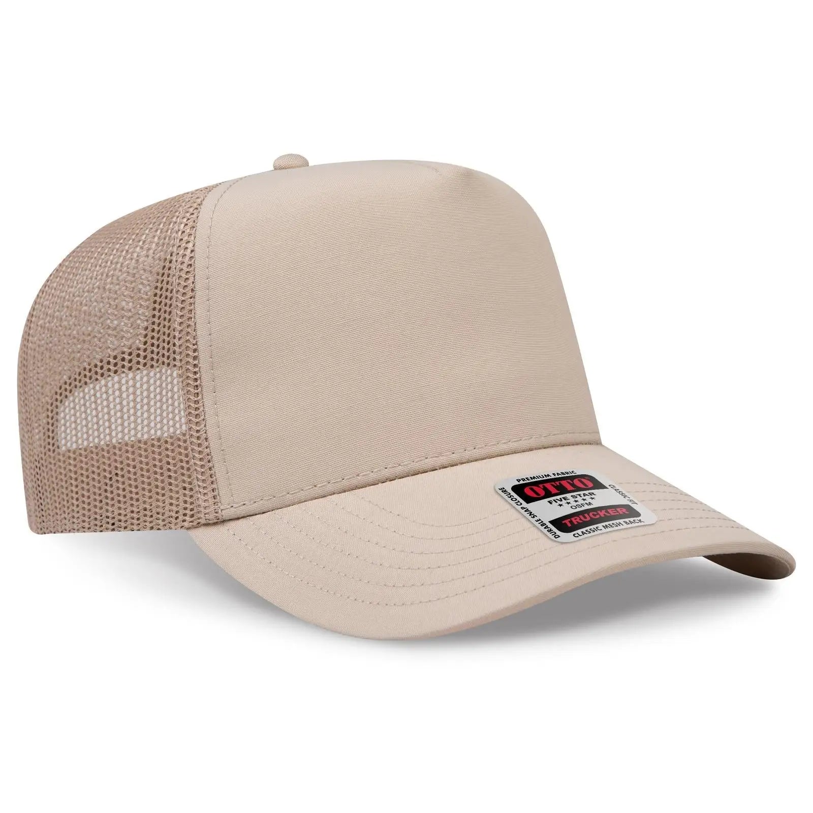 OTTO 32-285 5 Panel Mid Profile Mesh Back Trucker Cap - Khk - Khk / 6 1/2’’ - 7 5/8’’