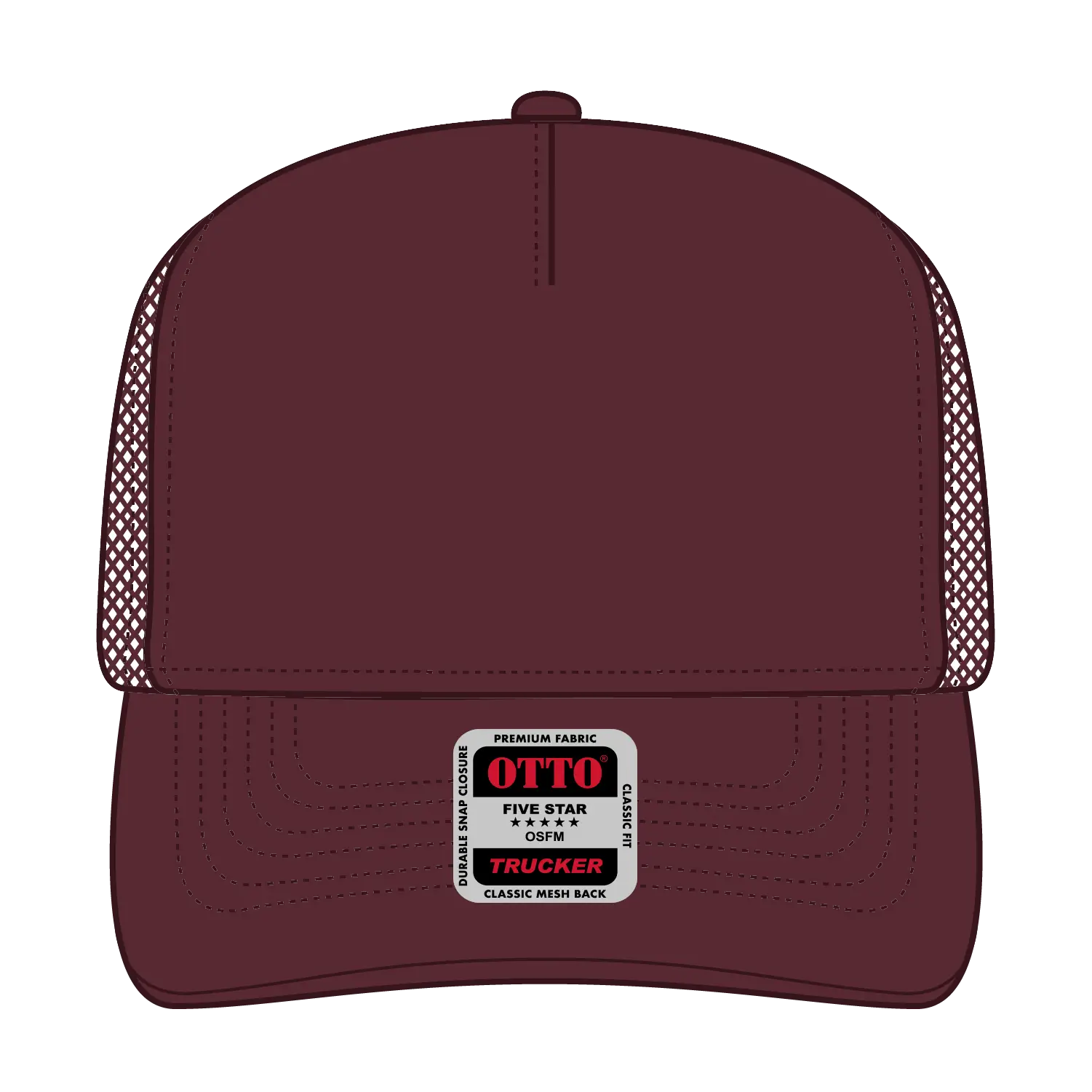 OTTO 32-285 5 Panel Mid Profile Mesh Back Trucker Cap - Maroon - Maroon / 6 1/2’’ - 7 5/8’’