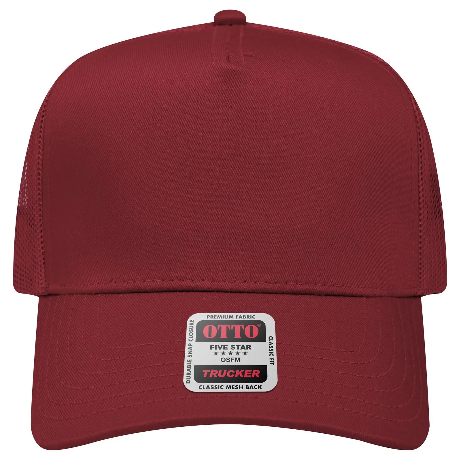 OTTO 32-285 5 Panel Mid Profile Mesh Back Trucker Cap - Maroon - Maroon / 6 1/2’’ - 7 5/8’’