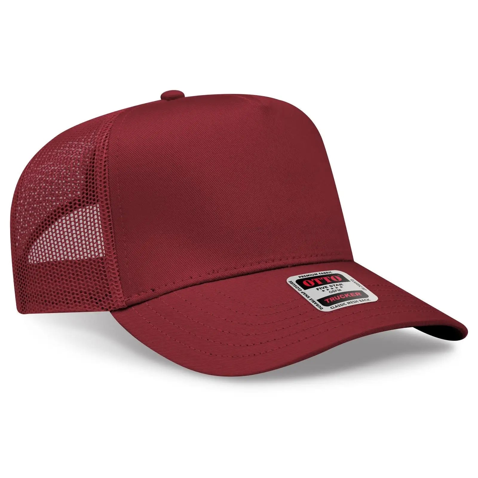 OTTO 32-285 5 Panel Mid Profile Mesh Back Trucker Cap - Maroon - Maroon / 6 1/2’’ - 7 5/8’’
