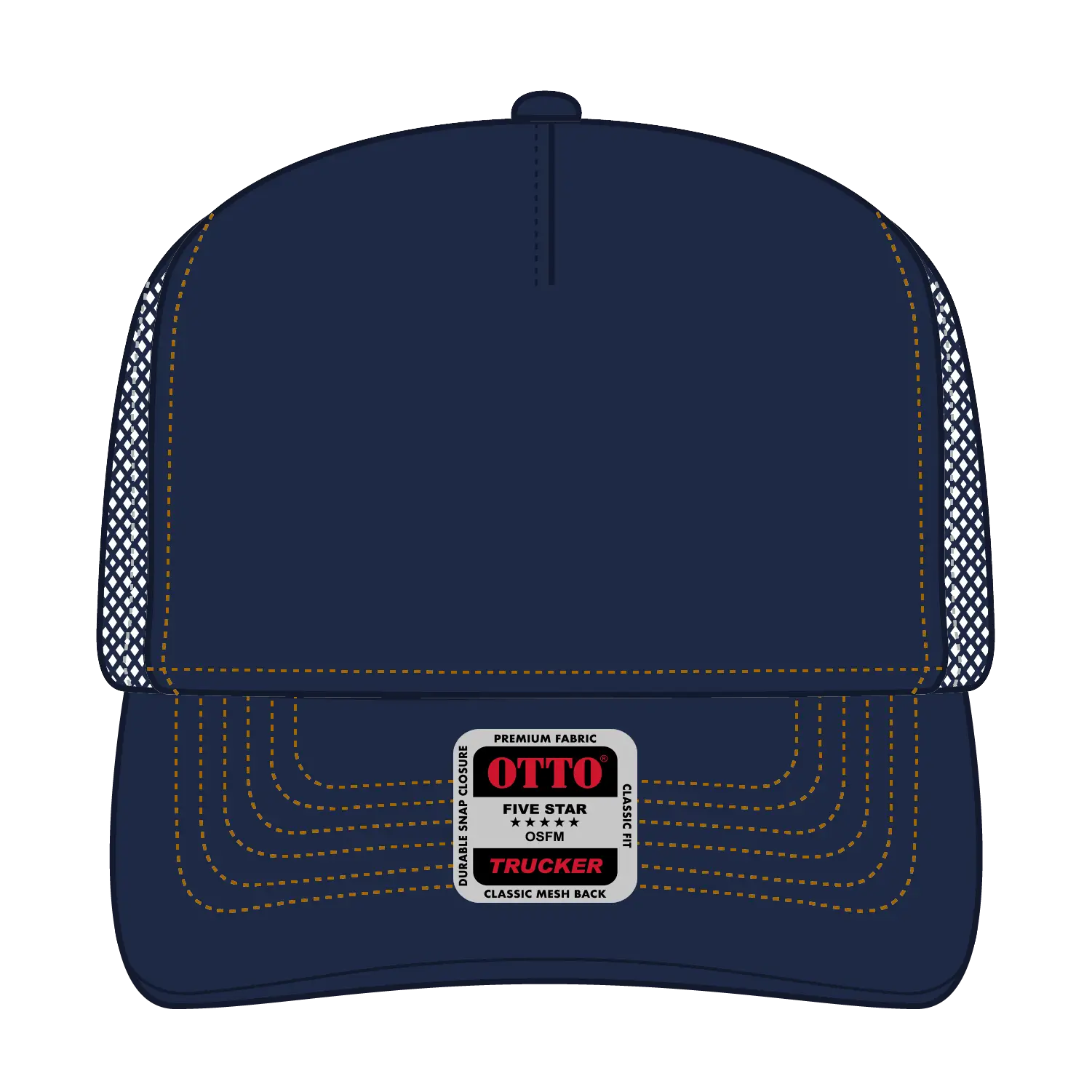 OTTO 32-285 5 Panel Mid Profile Mesh Back Trucker Cap - Nvy/Gld - Nvy/Gld / 6 1/2’’ - 7 5/8’’
