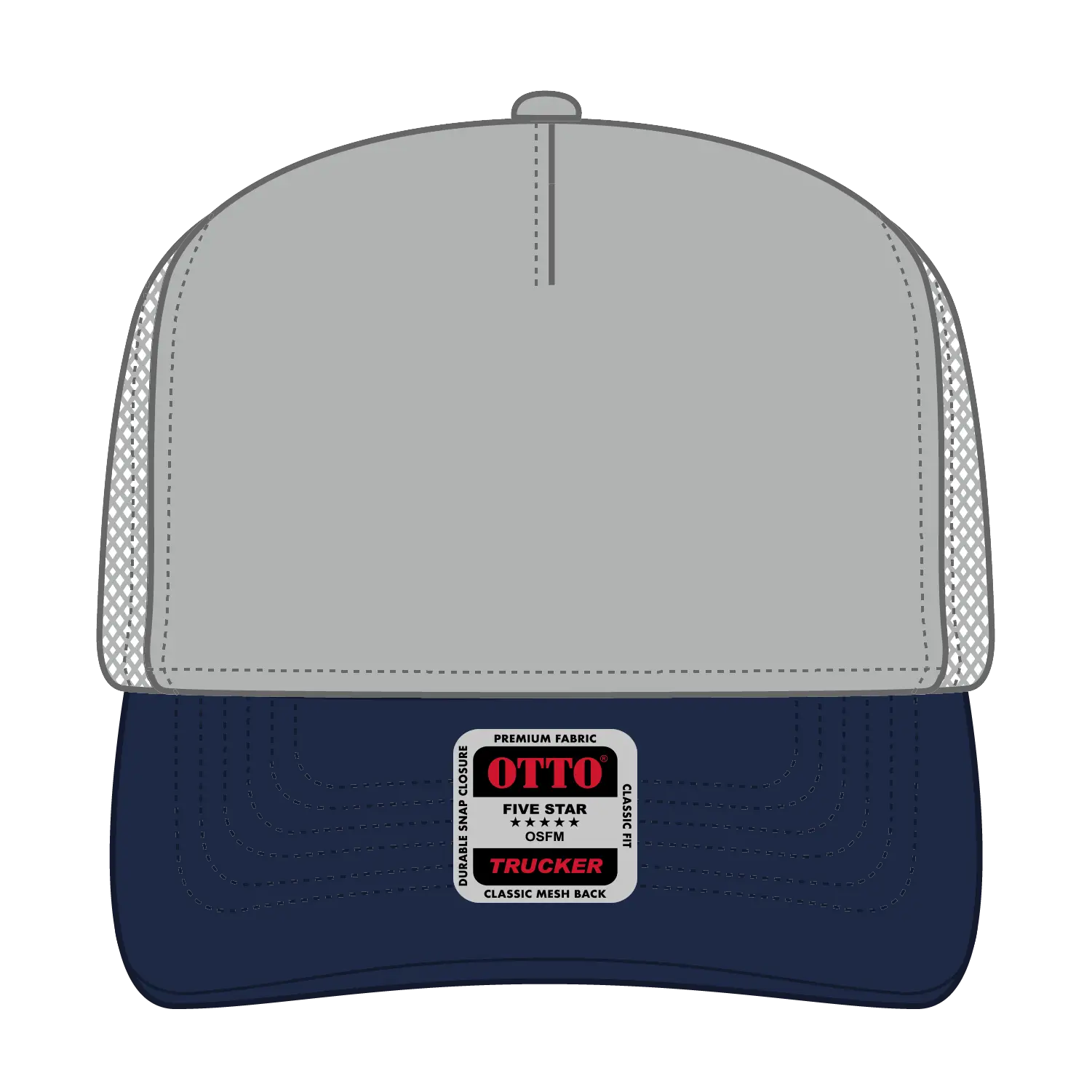 OTTO 32-285 5 Panel Mid Profile Mesh Back Trucker Cap - Nvy/Gry - Nvy/Gry / 6 1/2’’ - 7 5/8’’