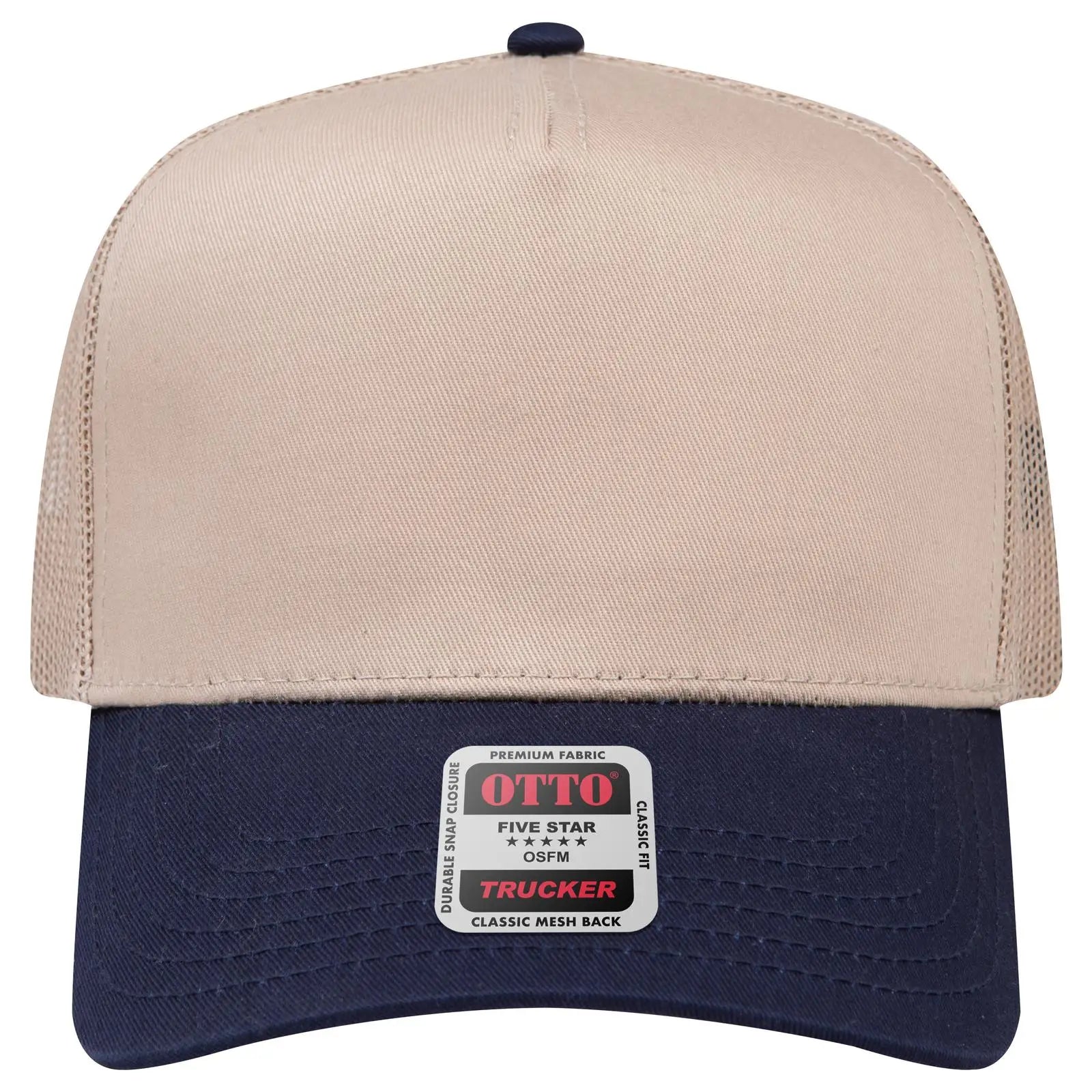 OTTO 32-285 5 Panel Mid Profile Mesh Back Trucker Cap - Nvy/Kha - Nvy/Kha / 6 1/2’’ - 7 5/8’’