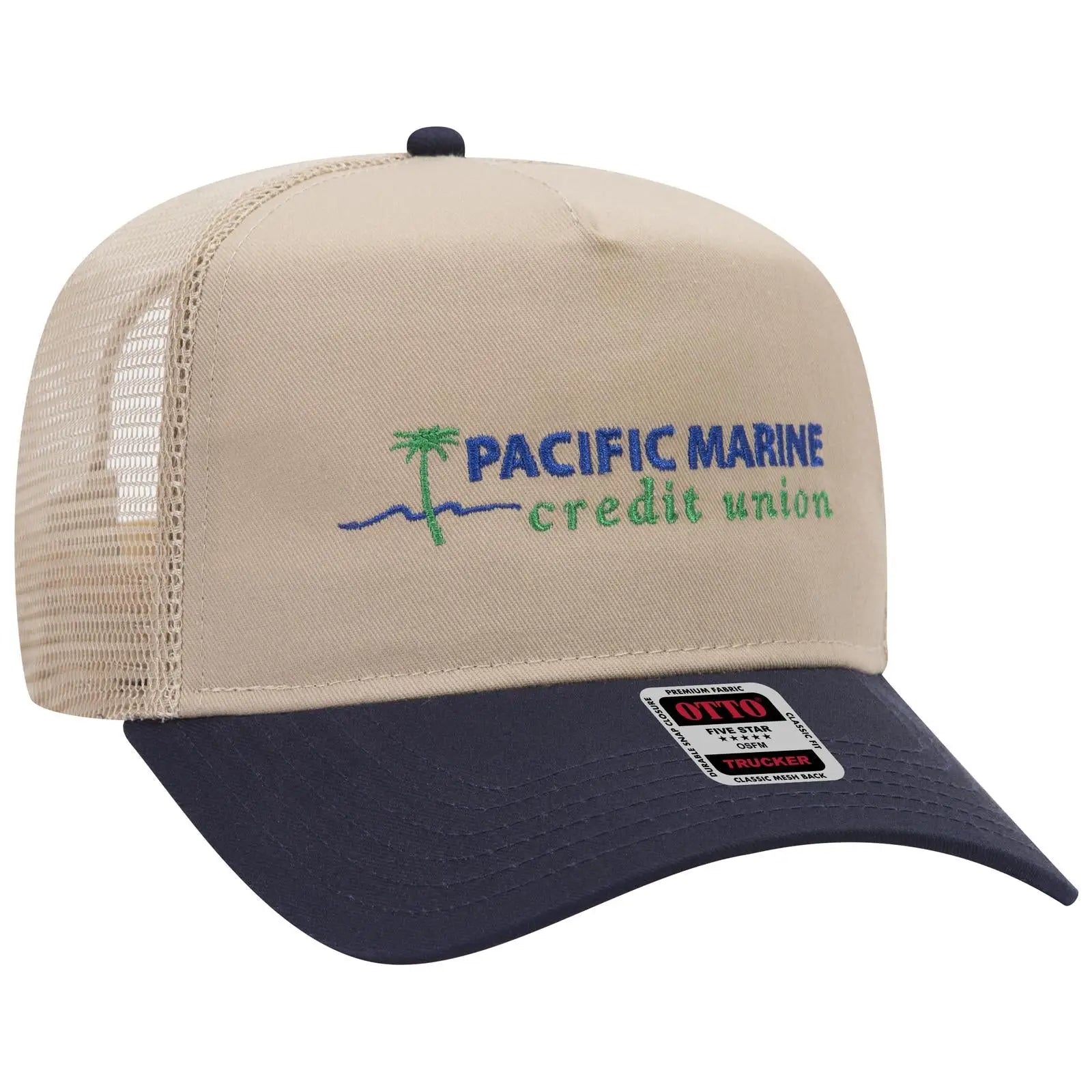 OTTO 32-285 5 Panel Mid Profile Mesh Back Trucker Cap - Nvy/Kha - Nvy/Kha / 6 1/2’’ - 7 5/8’’