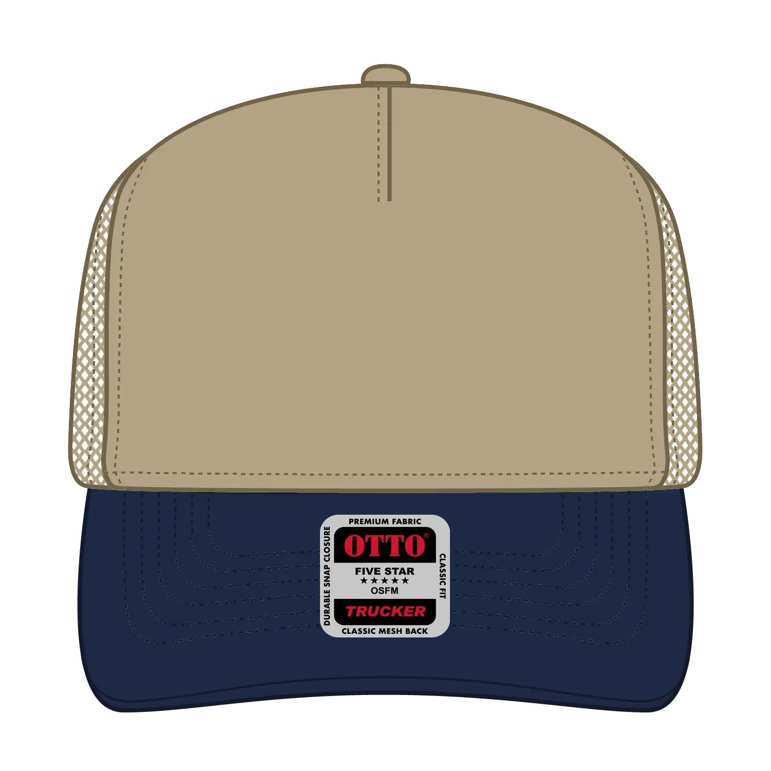 OTTO 32-285 5 Panel Mid Profile Mesh Back Trucker Cap - Nvy/Kha - Nvy/Kha / 6 1/2’’ - 7 5/8’’