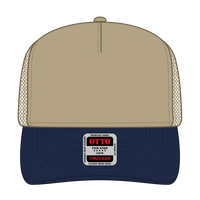 OTTO 32-285 5 Panel Mid Profile Mesh Back Trucker Cap - Nvy/Kha - Nvy/Kha / 6 1/2’’ - 7 5/8’’