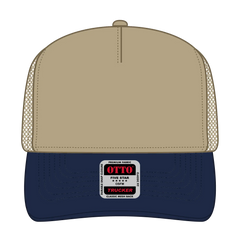 OTTO 32-285 5 Panel Mid Profile Mesh Back Trucker Cap - Nvy/Kha - Nvy/Kha / 6 1/2’’ - 7 5/8’’