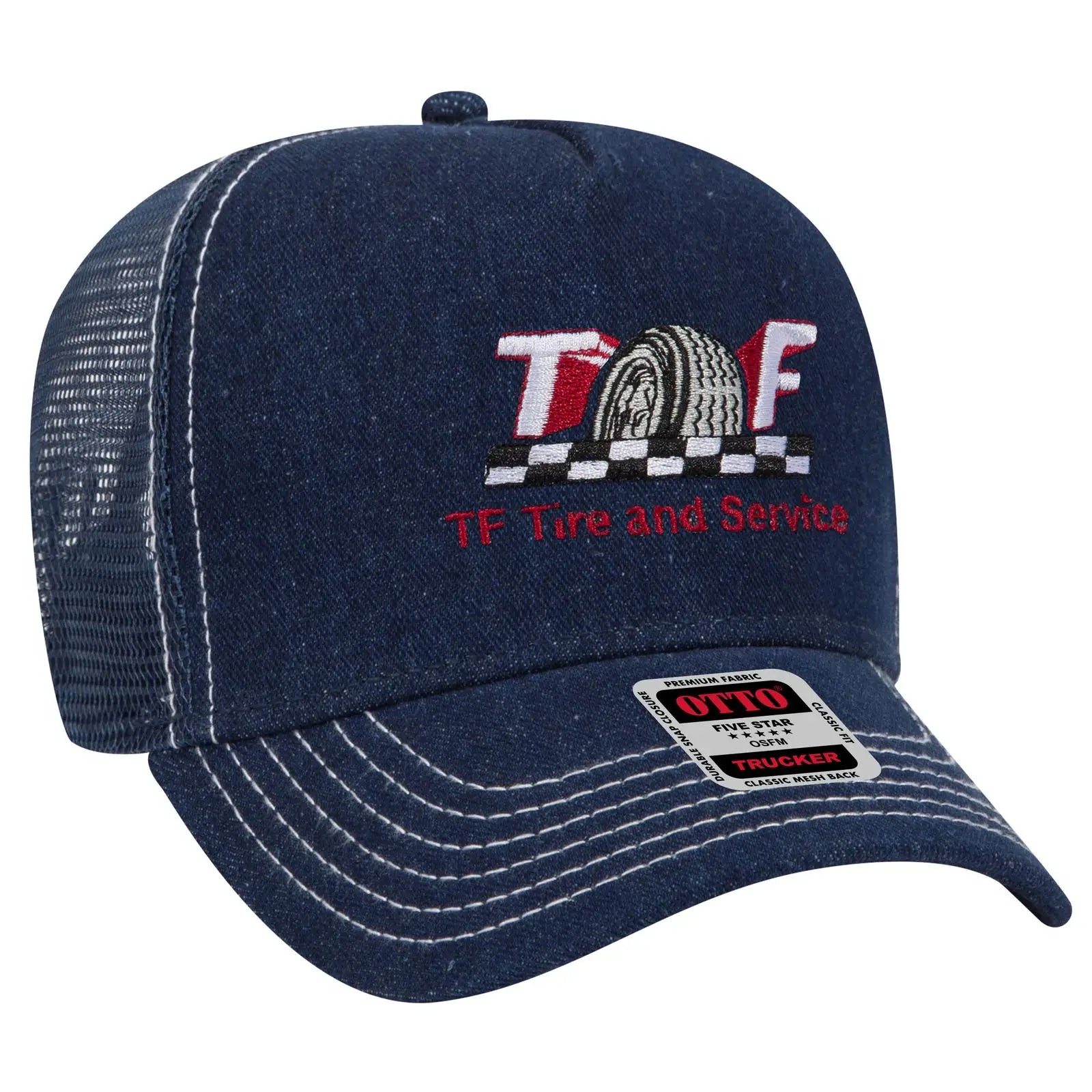 OTTO 32-285 5 Panel Mid Profile Mesh Back Trucker Cap - Nvy/Wt - Nvy/Wt / 6 1/2’’ - 7 5/8’’