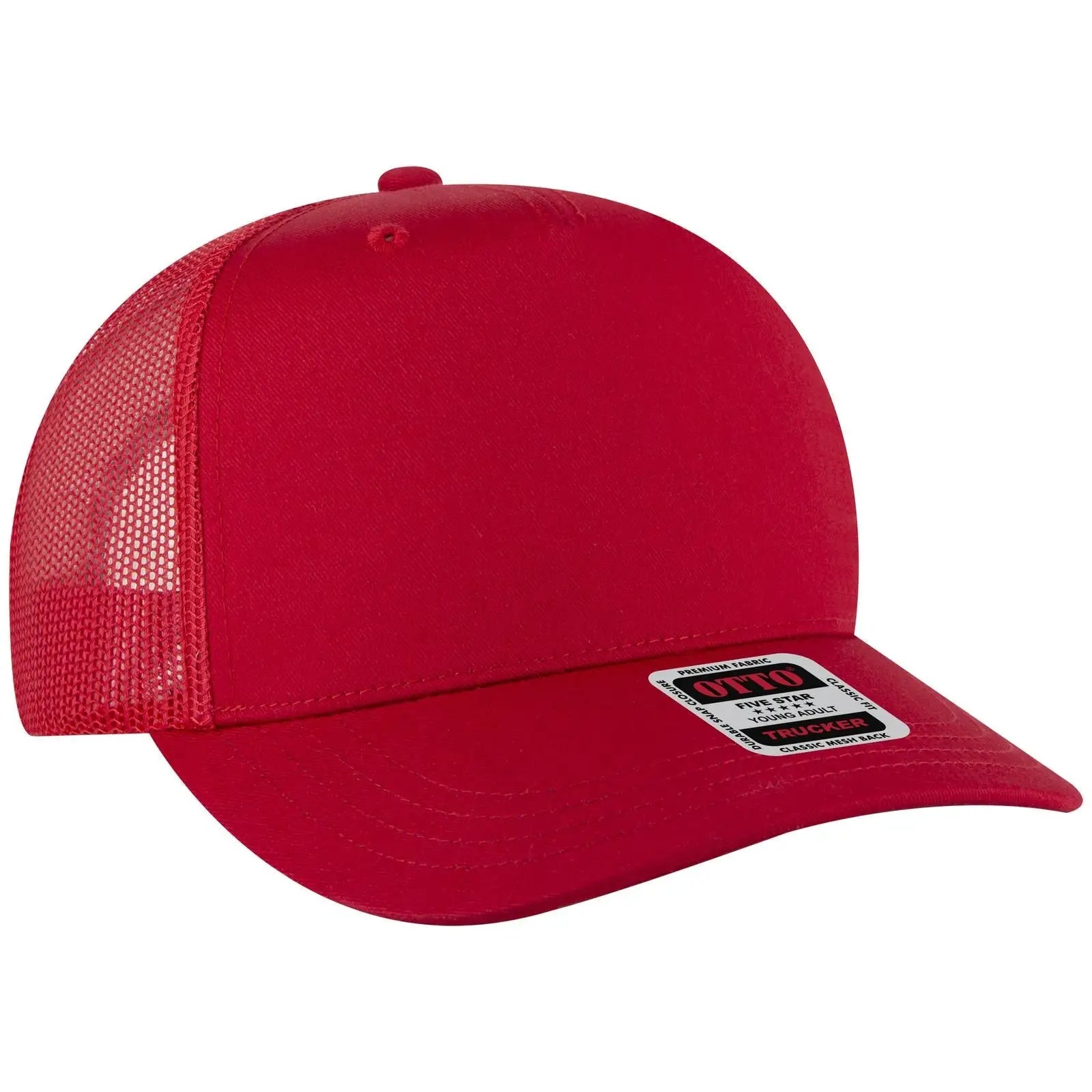 OTTO 32-285 5 Panel Mid Profile Mesh Back Trucker Cap - Red