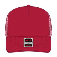 OTTO 32-285 5 Panel Mid Profile Mesh Back Trucker Cap - Red - Red / 6 1/2’’ - 7 5/8’’
