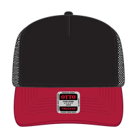 OTTO 32-285 5 Panel Mid Profile Mesh Back Trucker Cap - Red/Blk - Red/Blk / 6 1/2’’ - 7 5/8’’