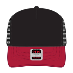 OTTO 32-285 5 Panel Mid Profile Mesh Back Trucker Cap - Red/Blk - Red/Blk / 6 1/2’’ - 7 5/8’’