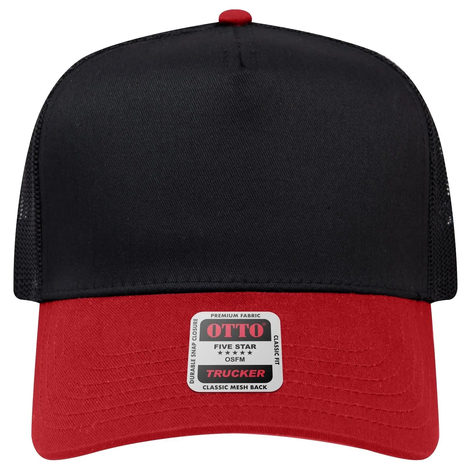 OTTO 32-285 5 Panel Mid Profile Mesh Back Trucker Cap - Red/Blk - Red/Blk / 6 1/2’’ - 7 5/8’’