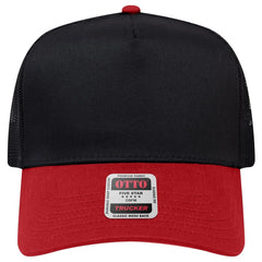 OTTO 32-285 5 Panel Mid Profile Mesh Back Trucker Cap - Red/Blk - Red/Blk / 6 1/2’’ - 7 5/8’’