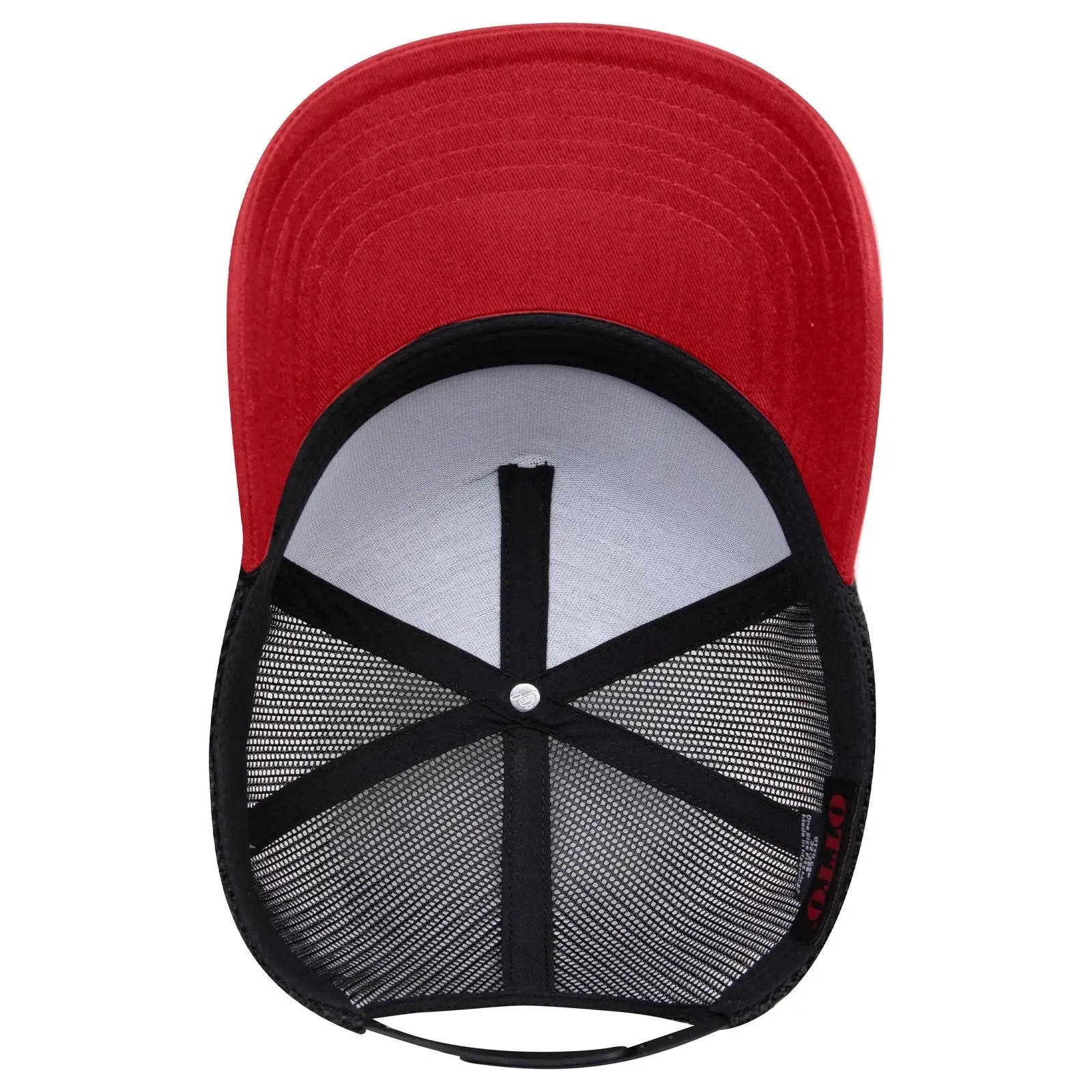 OTTO 32-285 5 Panel Mid Profile Mesh Back Trucker Cap - Red/Blk - Red/Blk / 6 1/2’’ - 7 5/8’’