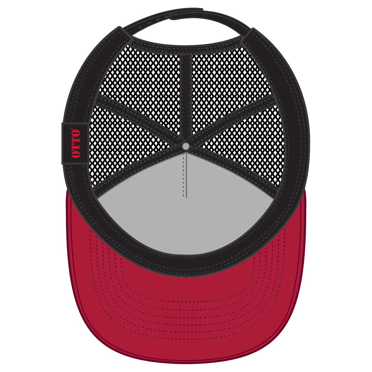 OTTO 32-285 5 Panel Mid Profile Mesh Back Trucker Cap - Red/Blk - Red/Blk / 6 1/2’’ - 7 5/8’’