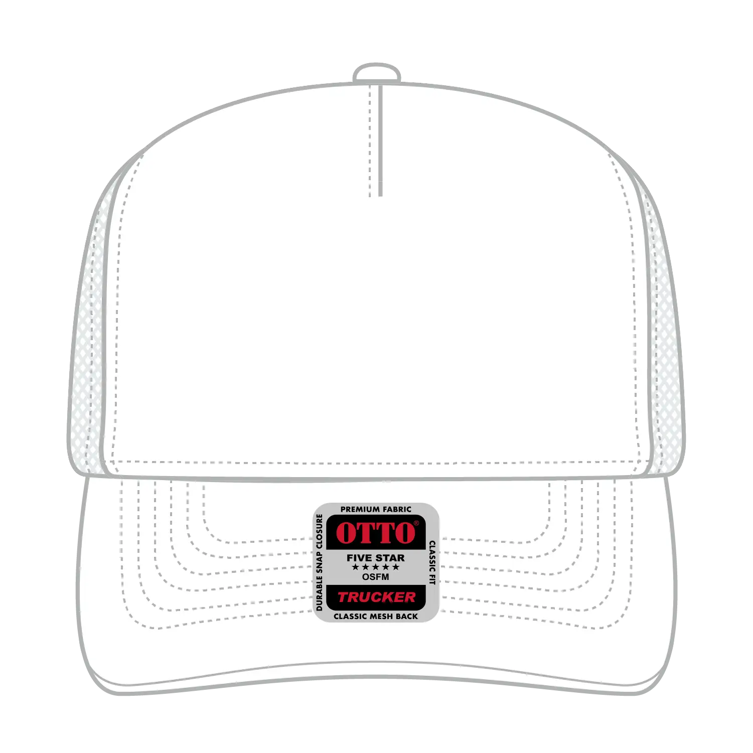 OTTO 32-285 5 Panel Mid Profile Mesh Back Trucker Cap - White - White / 6 1/2’’ - 7 5/8’’