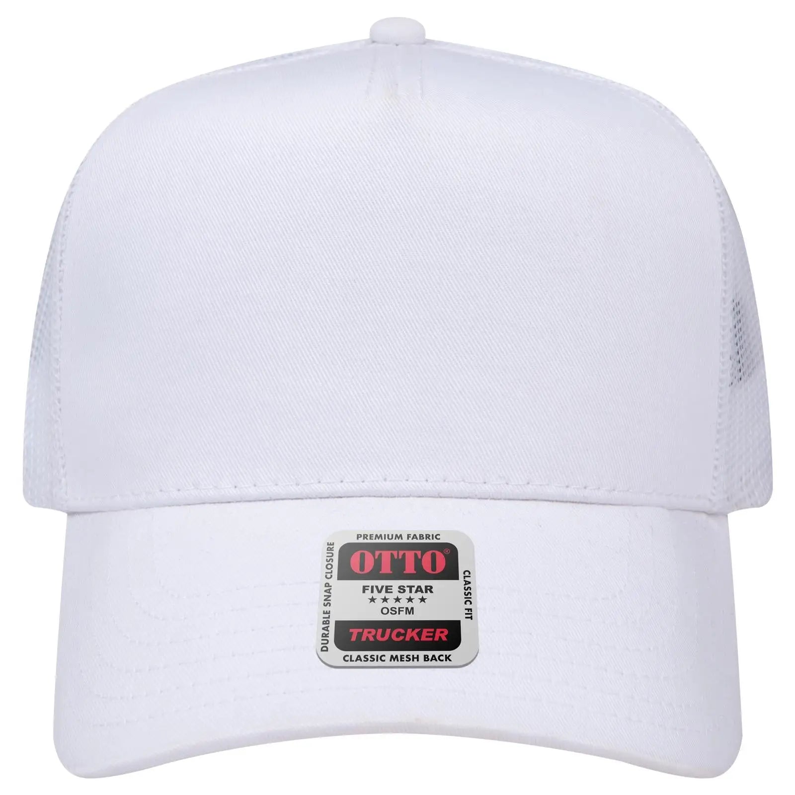 OTTO 32-285 5 Panel Mid Profile Mesh Back Trucker Cap - White