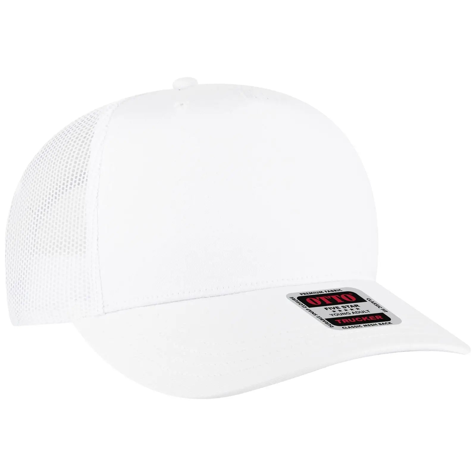 OTTO 32-285 5 Panel Mid Profile Mesh Back Trucker Cap - White