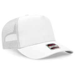 OTTO 32-285 5 Panel Mid Profile Mesh Back Trucker Cap - Wht - Wht / 6 1/2’’ - 7 5/8’’
