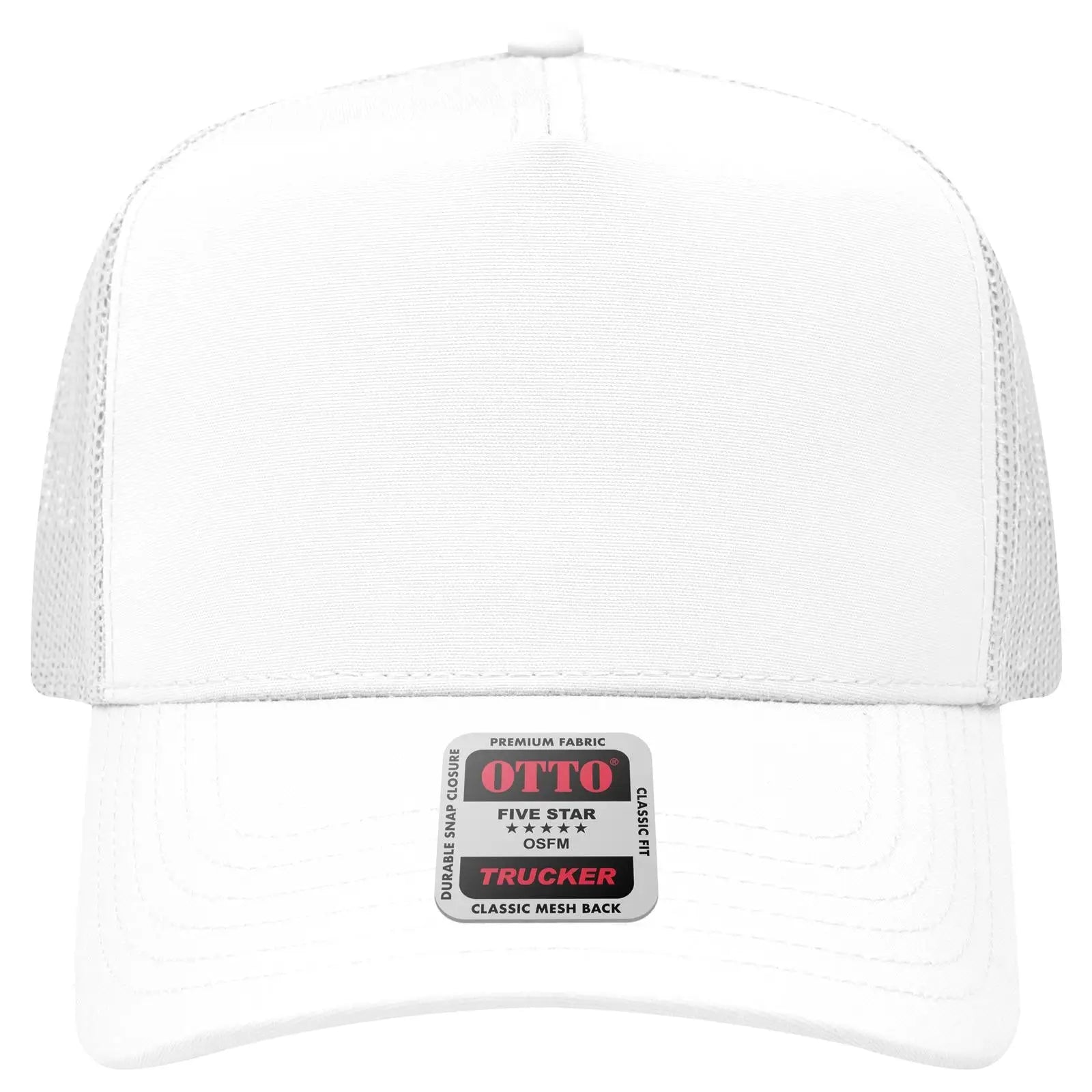 OTTO 32-285 5 Panel Mid Profile Mesh Back Trucker Cap - Wht - Wht / 6 1/2’’ - 7 5/8’’