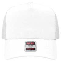 OTTO 32-285 5 Panel Mid Profile Mesh Back Trucker Cap - Wht - Wht / 6 1/2’’ - 7 5/8’’
