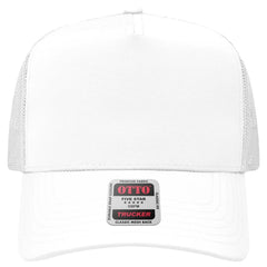 OTTO 32-285 5 Panel Mid Profile Mesh Back Trucker Cap - Wht - Wht / 6 1/2’’ - 7 5/8’’
