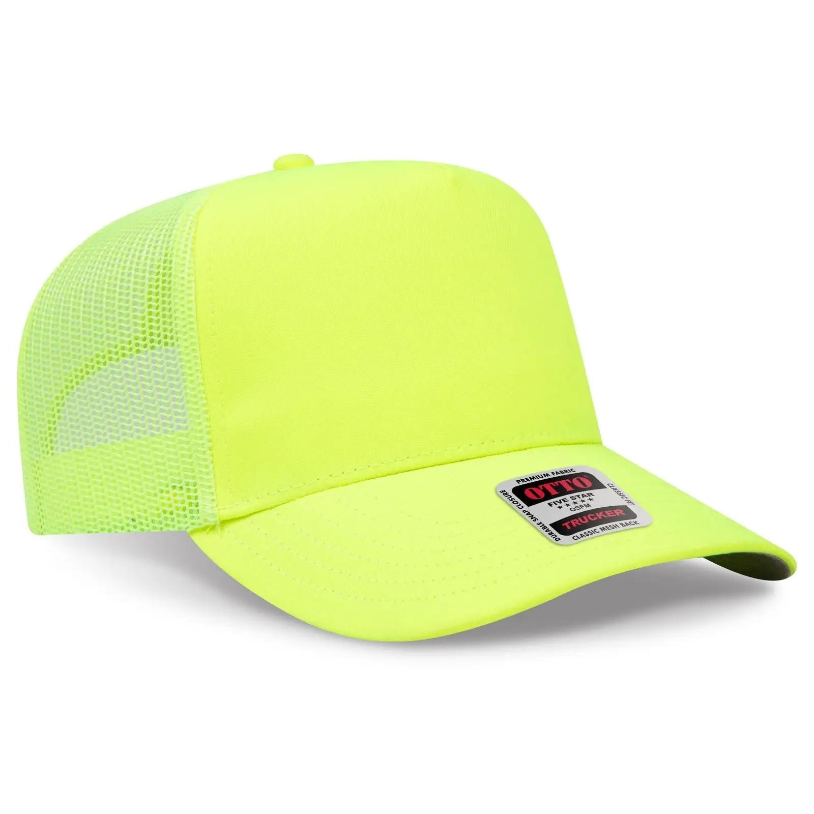 OTTO 32-285 Neon 5 Panel Mid Profile Mesh Back Trucker Cap - N. Yellow - N. Yellow / 6 1/2’’ - 7 5/8’’