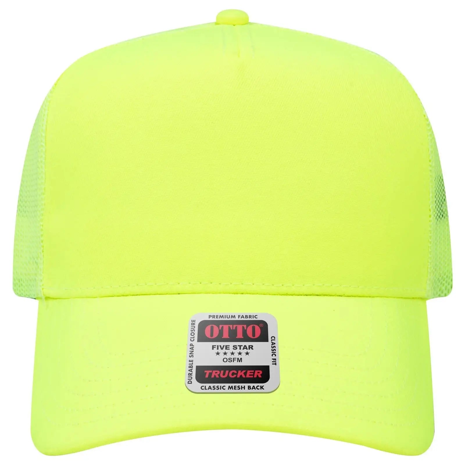 OTTO 32-285 Neon 5 Panel Mid Profile Mesh Back Trucker Cap - N. Yellow - N. Yellow / 6 1/2’’ - 7 5/8’’