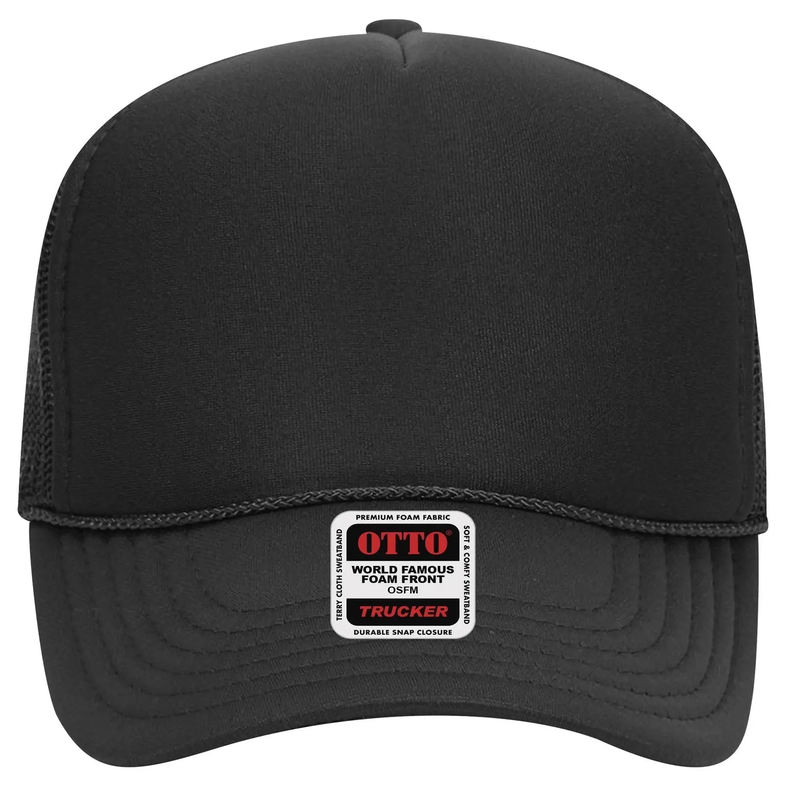 OTTO 32-467 5 Panel Mid Profile Mesh Back Trucker Cap - Black - Black / 6 1/2’’ - 7 5/8’’