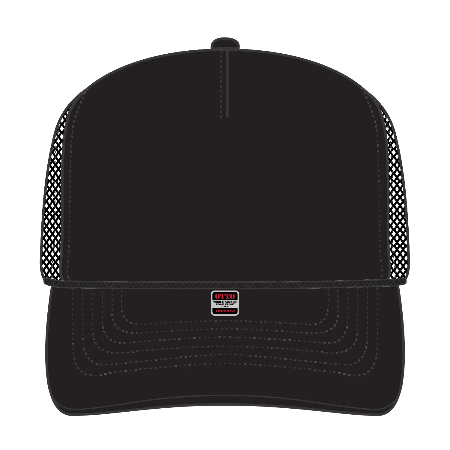 OTTO 32-467 5 Panel Mid Profile Mesh Back Trucker Cap - Black - Black / 6 1/2’’ - 7 5/8’’