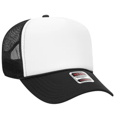 OTTO 32-467 5 Panel Mid Profile Mesh Back Trucker Cap - Blk/Wht/Blk - Blk/Wht/Blk / 6 1/2’’ - 7 5/8’’