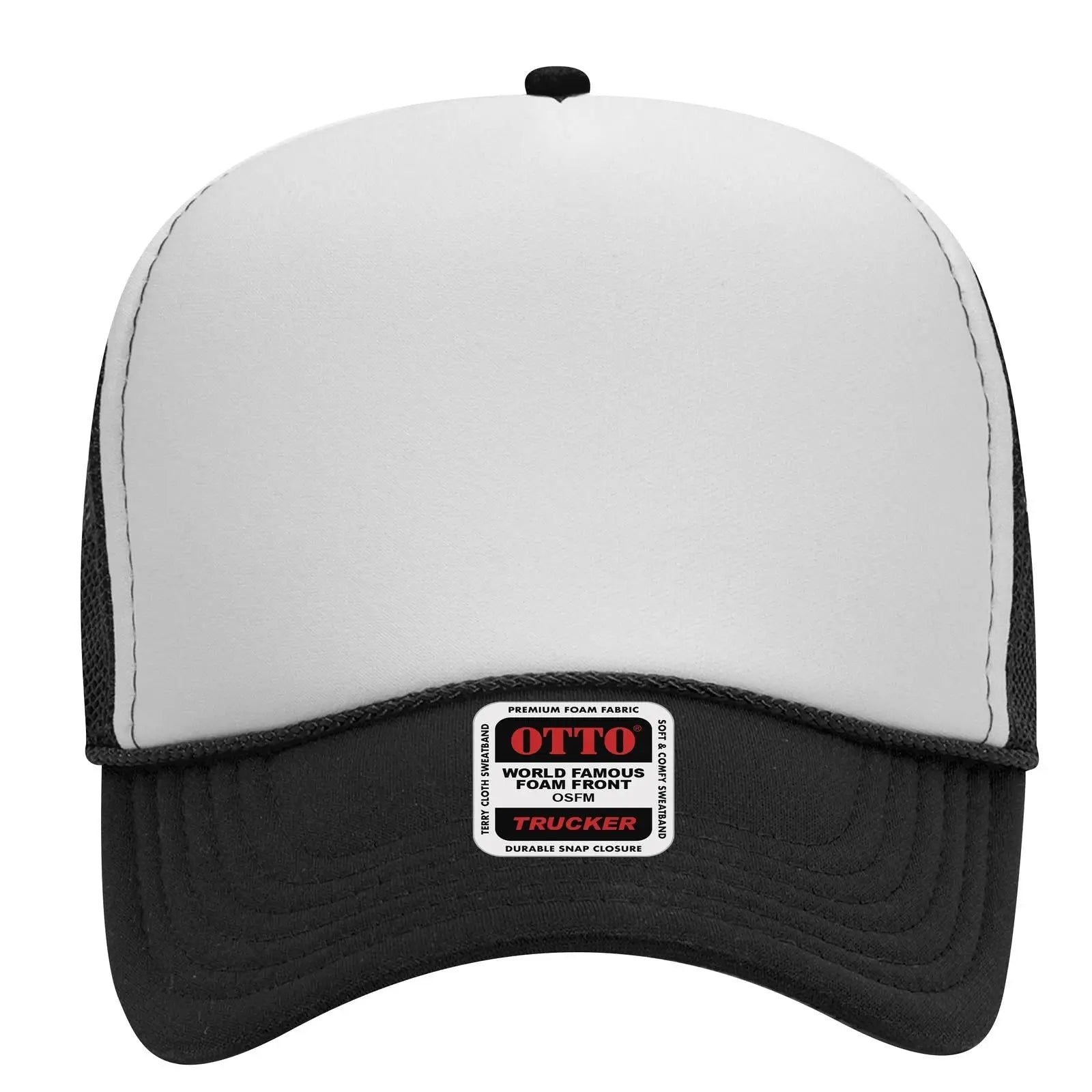 OTTO 32-467 5 Panel Mid Profile Mesh Back Trucker Cap - Blk/Wht/Blk - Blk/Wht/Blk / 6 1/2’’ - 7 5/8’’