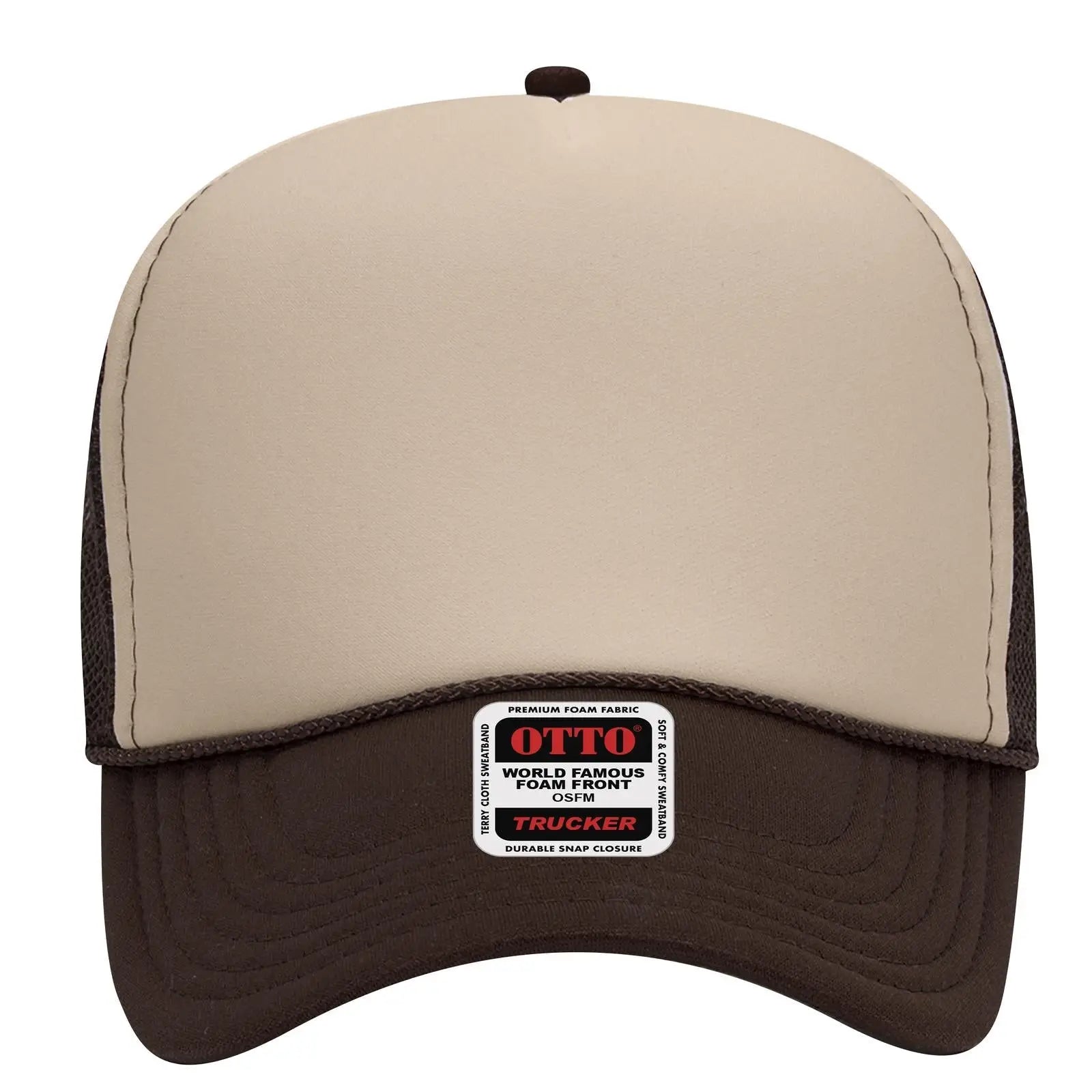 OTTO 32-467 5 Panel Mid Profile Mesh Back Trucker Cap - Brn/Tan/Brn - Brn/Tan/Brn / 6 1/2’’ - 7 5/8’’