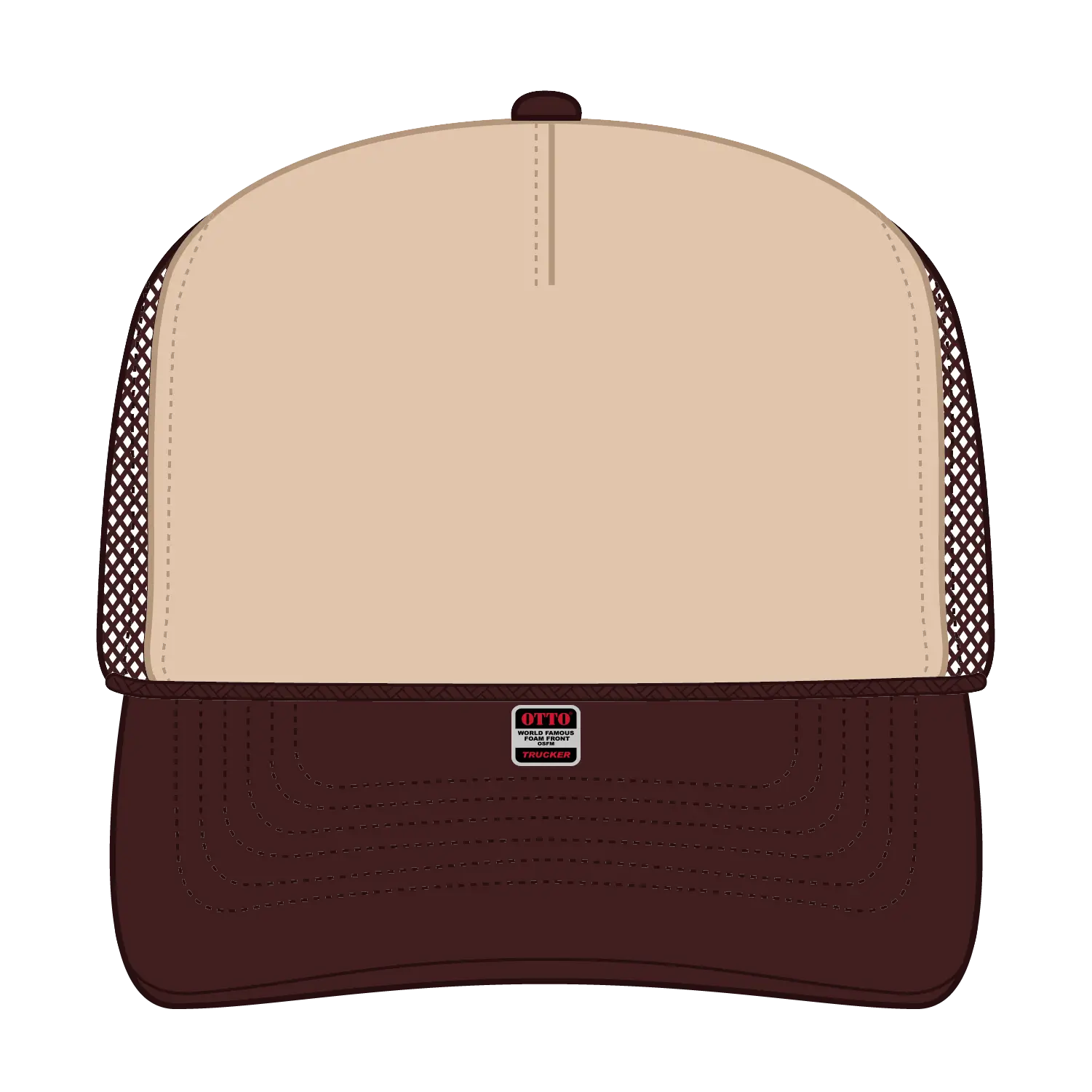 OTTO 32-467 5 Panel Mid Profile Mesh Back Trucker Cap - Brn/Tan/Brn - Brn/Tan/Brn / 6 1/2’’ - 7 5/8’’