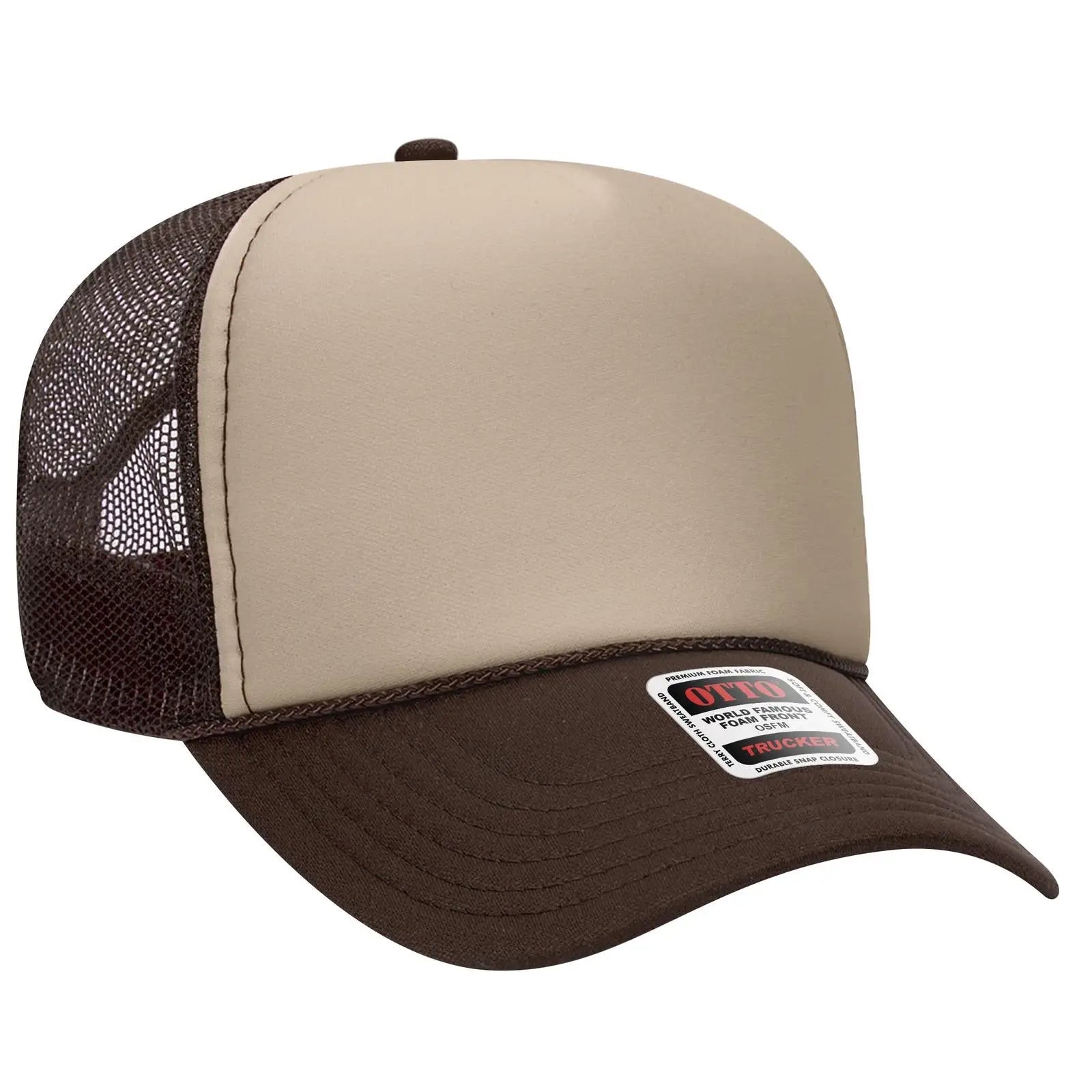 OTTO 32-467 5 Panel Mid Profile Mesh Back Trucker Cap - Brn/Tan/Brn - Brn/Tan/Brn / 6 1/2’’ - 7 5/8’’